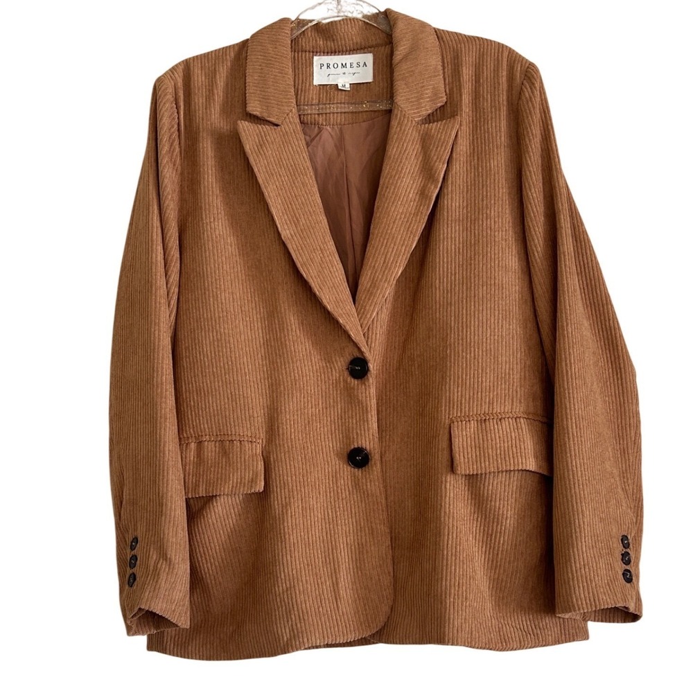 Promesa Womens Camel Brown Corduroy Blazer Jacket Size Medium Notched Lapel